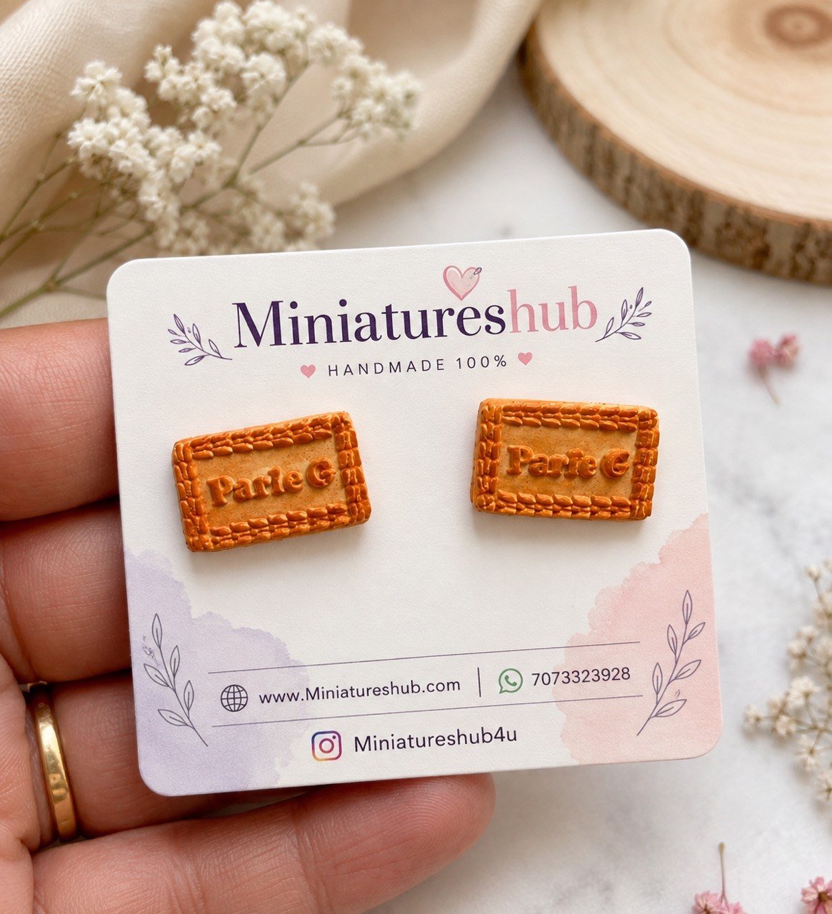 Miniature Parle-G Biscuit Studs Earrings